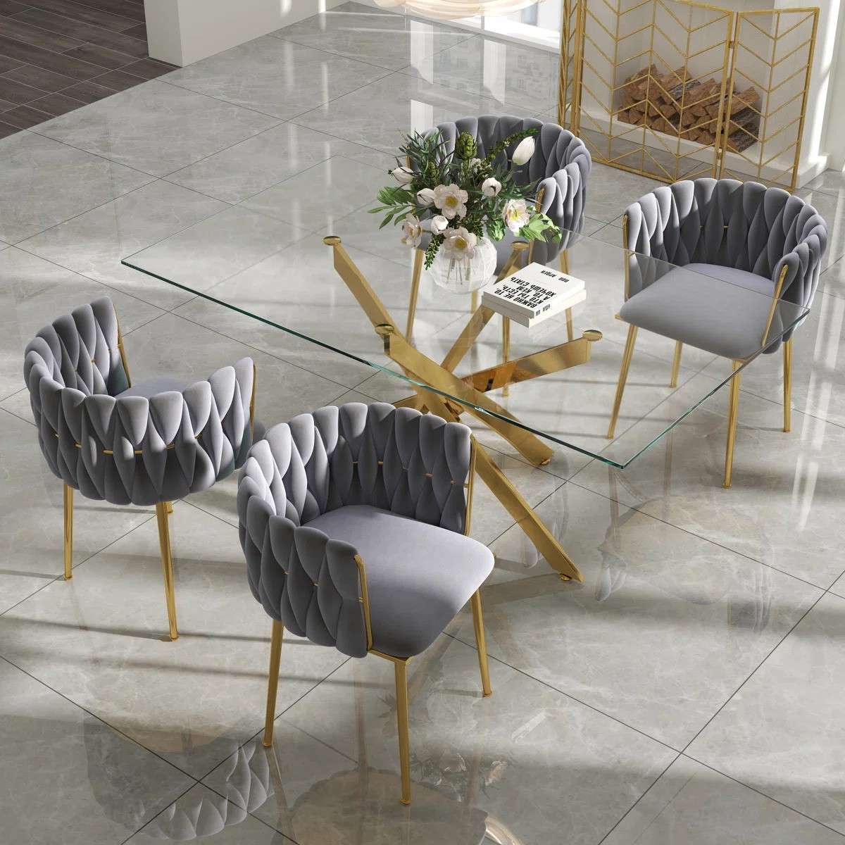Ashveen Rectangular Restaurant Dining Set (Gray)