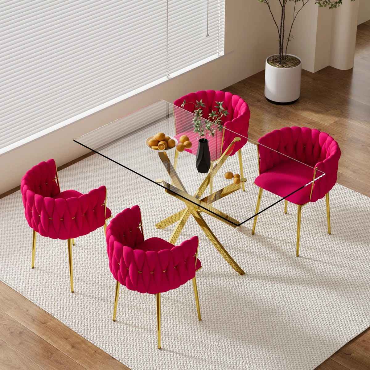 Ashveen Rectangular Restaurant Dining Set (Rose Red)