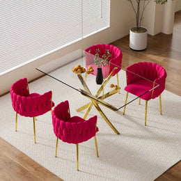 Ashveen Rectangular Restaurant Dining Set (Rose Red)