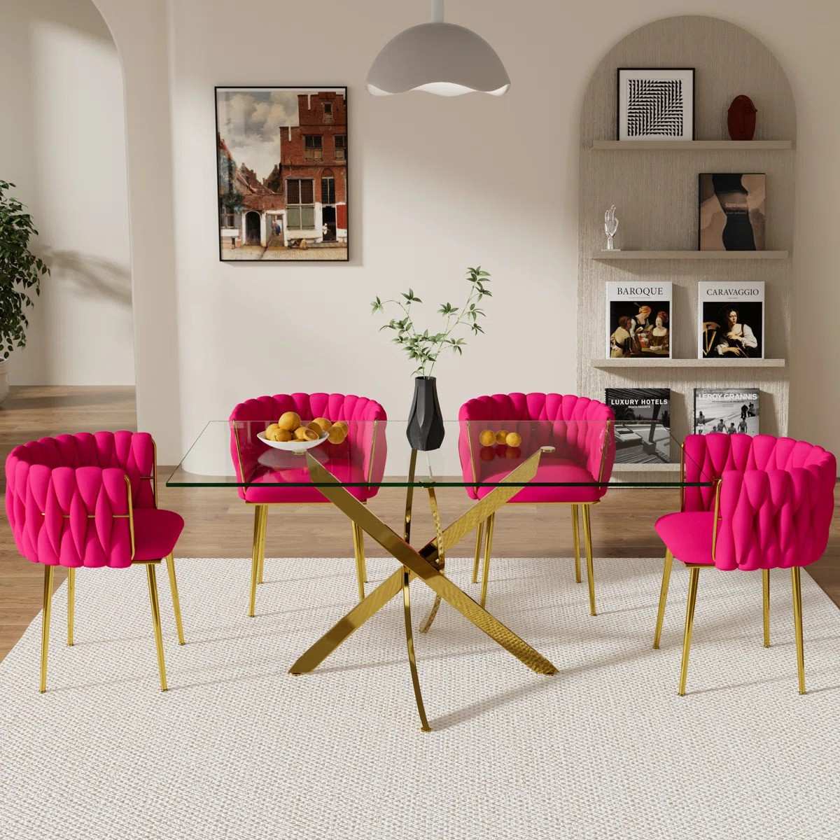 Ashveen Rectangular Restaurant Dining Set (Rose Red)