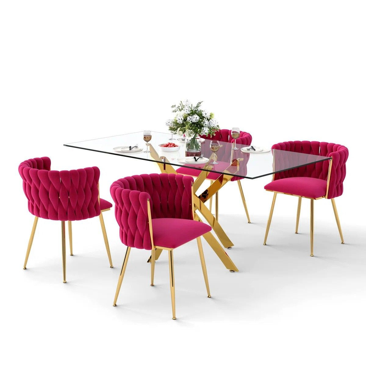 Ashveen Rectangular Restaurant Dining Set (Rose Red)