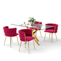 Ashveen Rectangular Restaurant Dining Set (Rose Red)