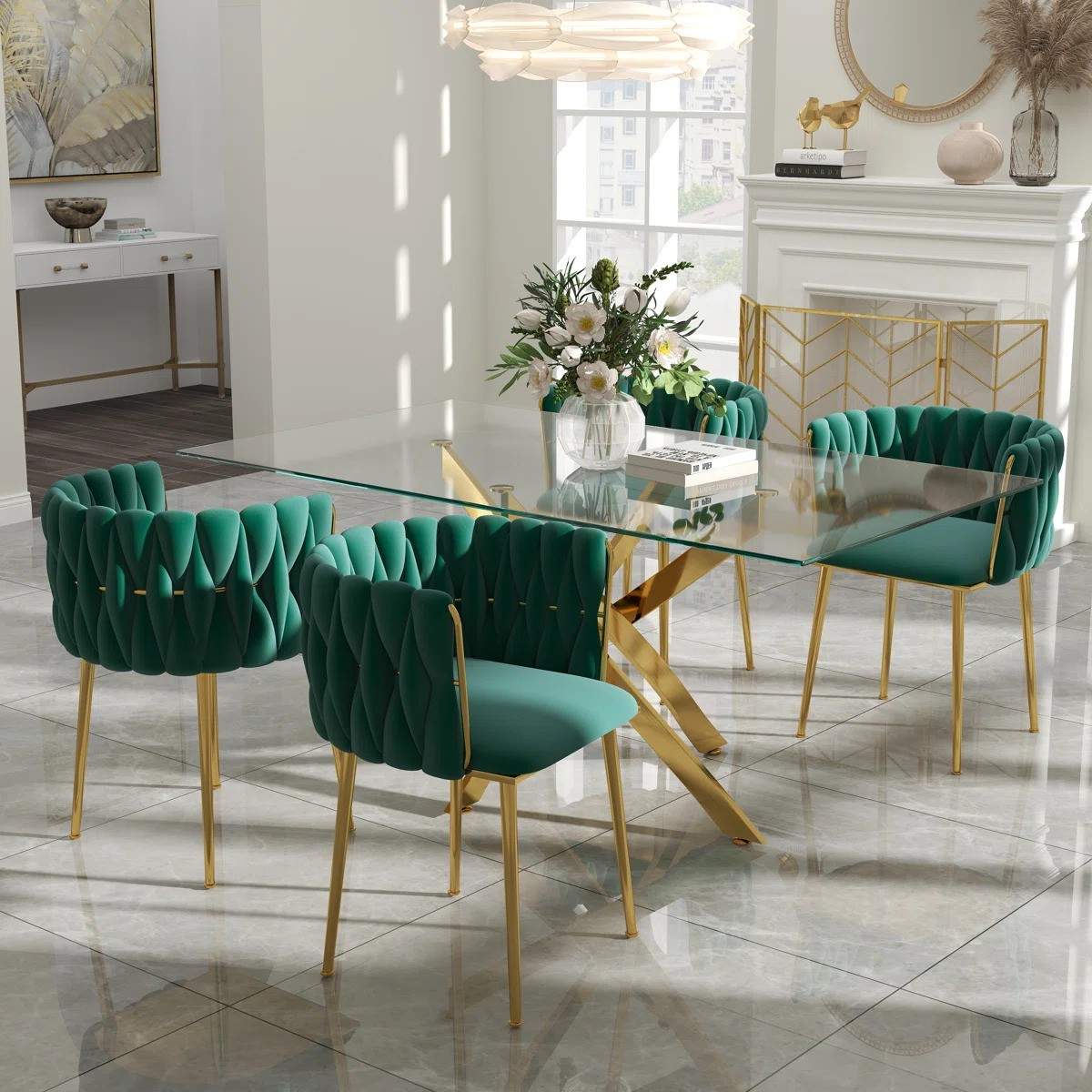 Ashveen Rectangular Restaurant Dining Set (Emerald)
