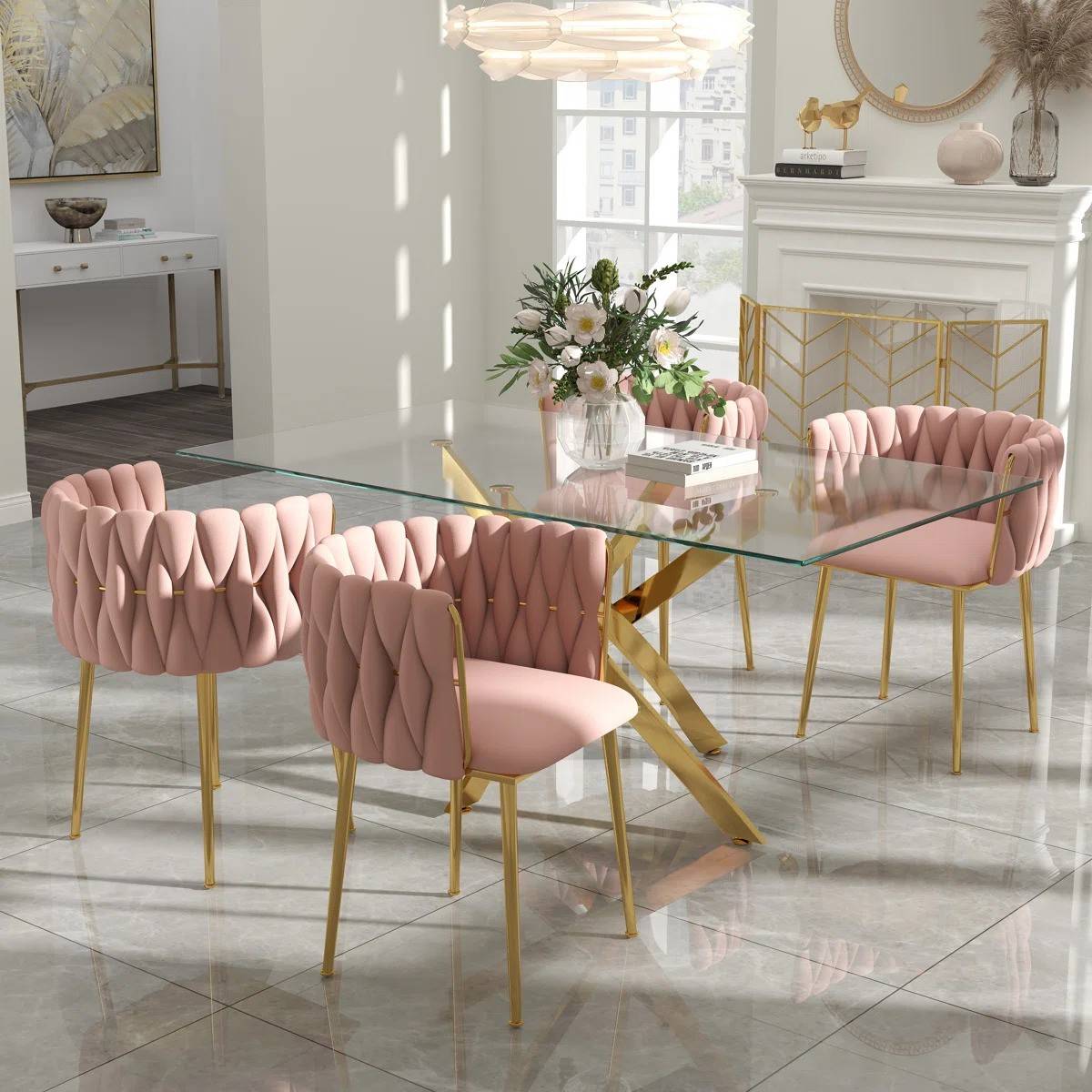 Ashveen Rectangular Restaurant Dining Set (Pink)