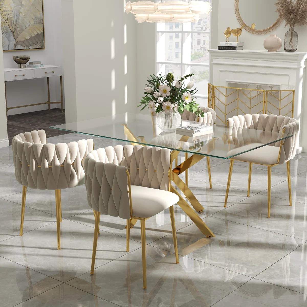 Ashveen Rectangular Restaurant Dining Set (Beige)