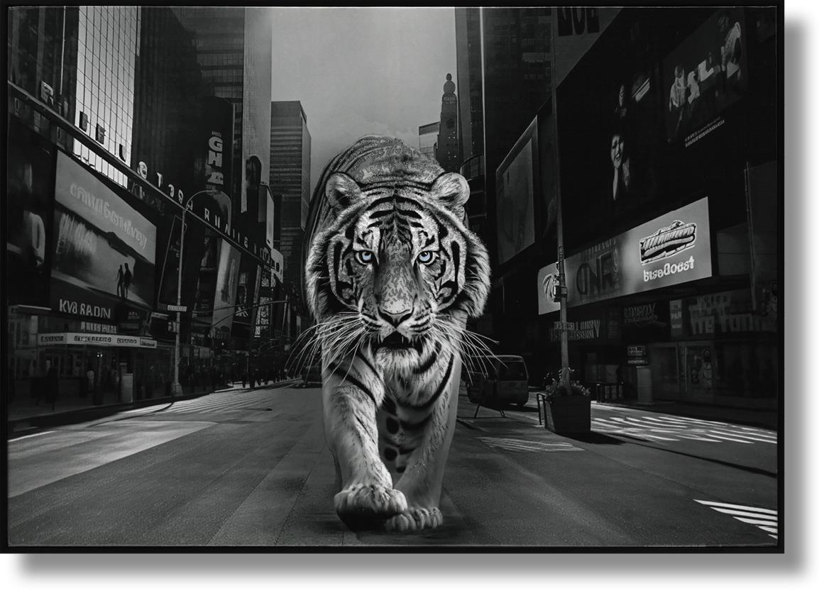 Glossy Painted Framed Canvas - Tiger Of The City Curated Canvas