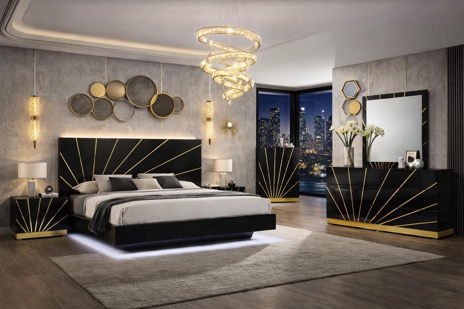 Zenia (Black/Gold) Bedroom Set