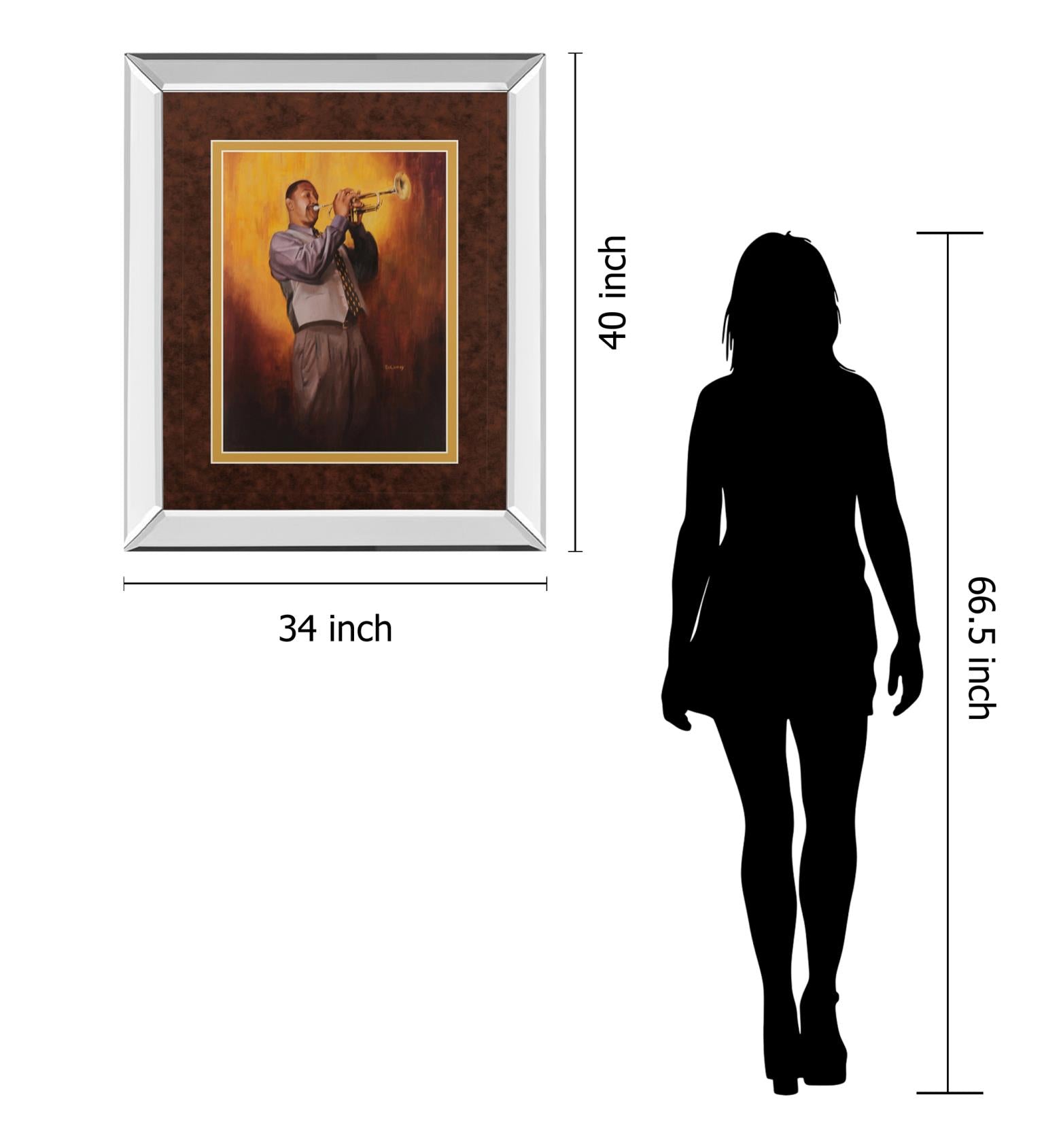 Mirrored Frame Trumpet Man By Delancy 34X40 Mirror Frame Print