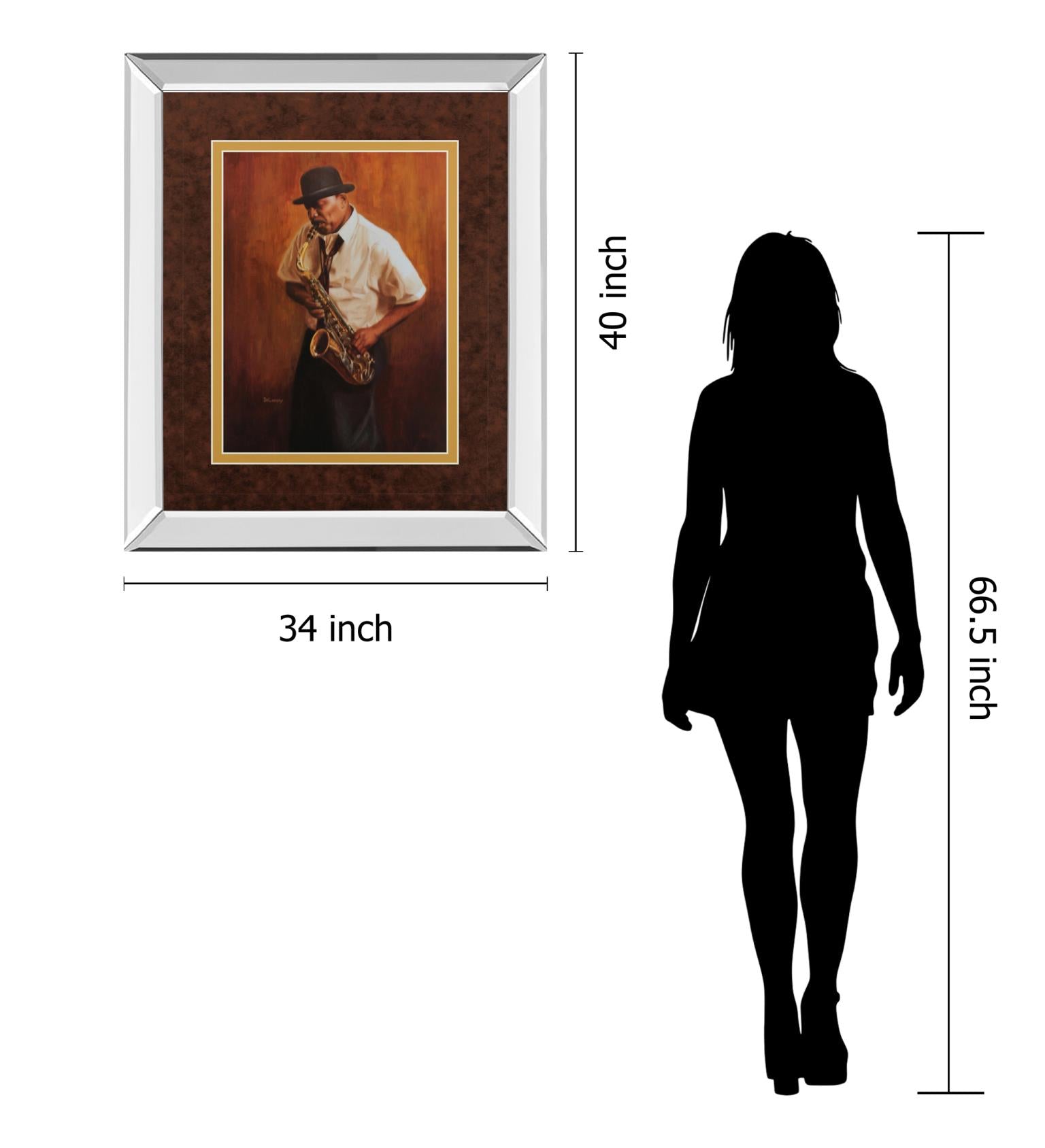 Mirrored Frame Sax Man By Delancy 34X40 Mirror Frame Print