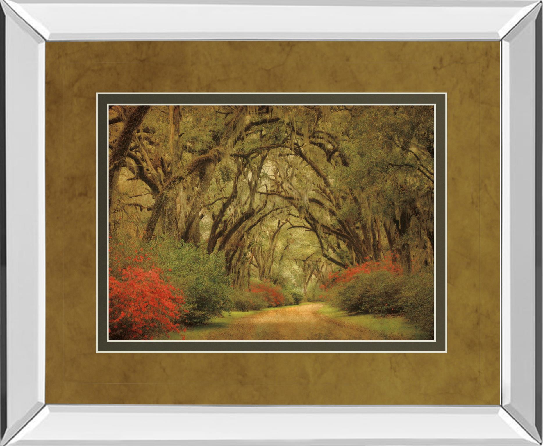 Mirrored Frame Road Lined With Oaks & Flowers By William Guion ***Monl*** 34X40 Mirror Frame Print