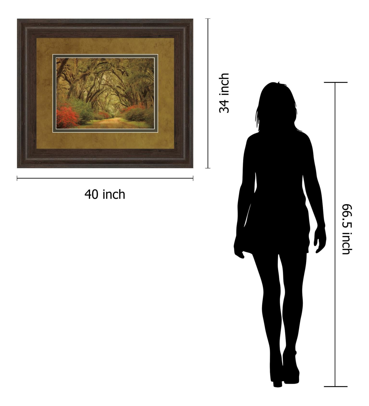 Road Lined With Oaks & Flowers By William Guion ***Monl*** 34X40 Framed Print