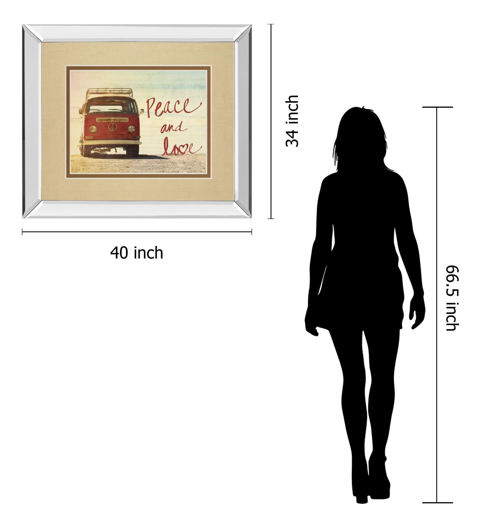 Mirrored Frame Peace And Love By Gail Peck 34X40 Mirror Frame Print