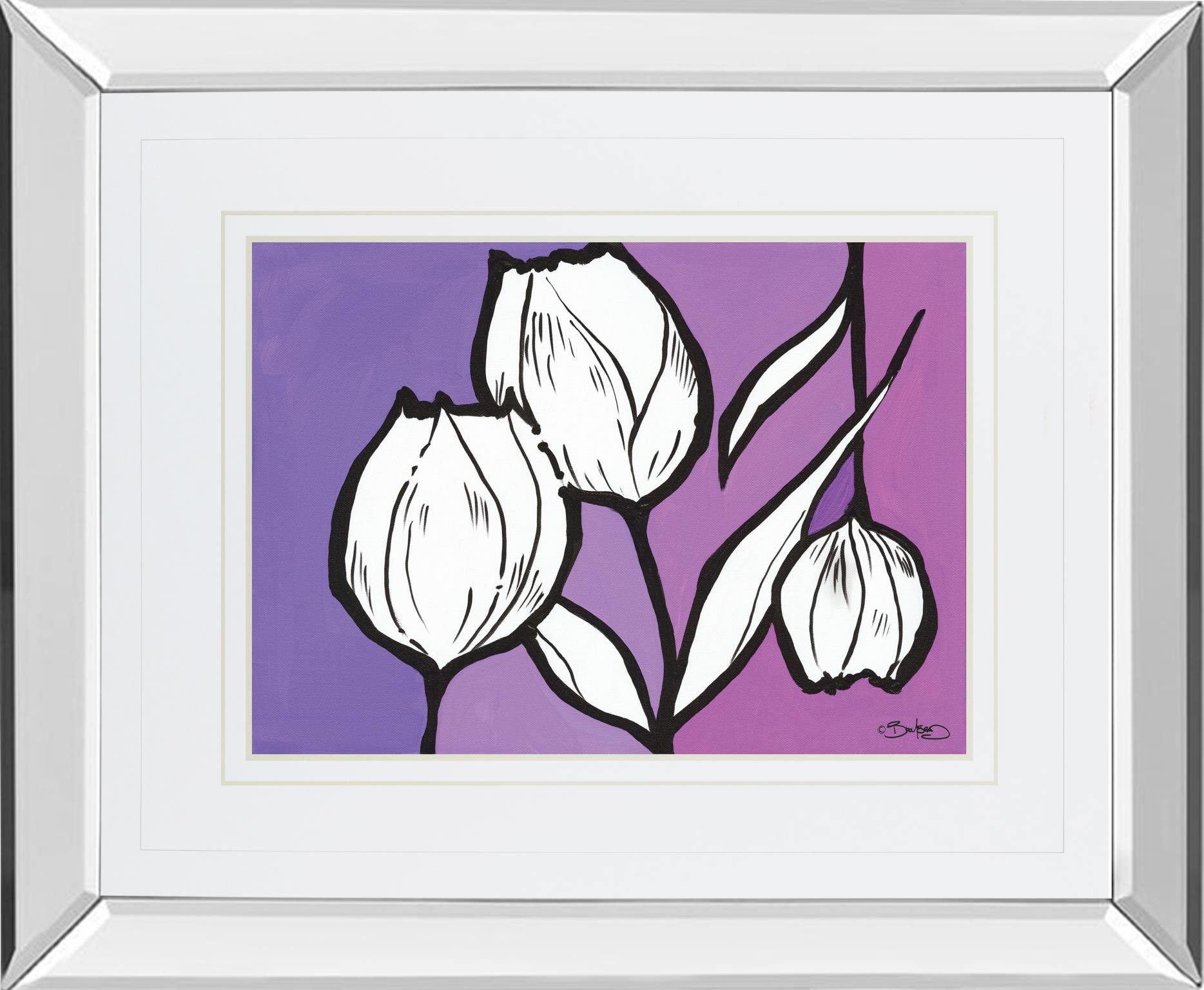 Mirrored Frame Flowers In Unity - Purple By David Bromstad 34X40 Mirror Frame Print