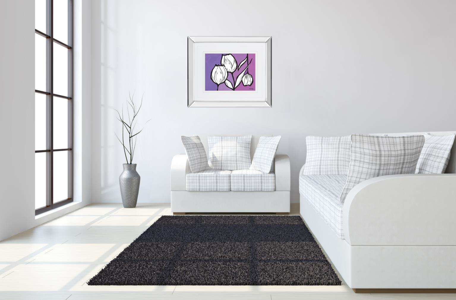 Mirrored Frame Flowers In Unity - Purple By David Bromstad 34X40 Mirror Frame Print