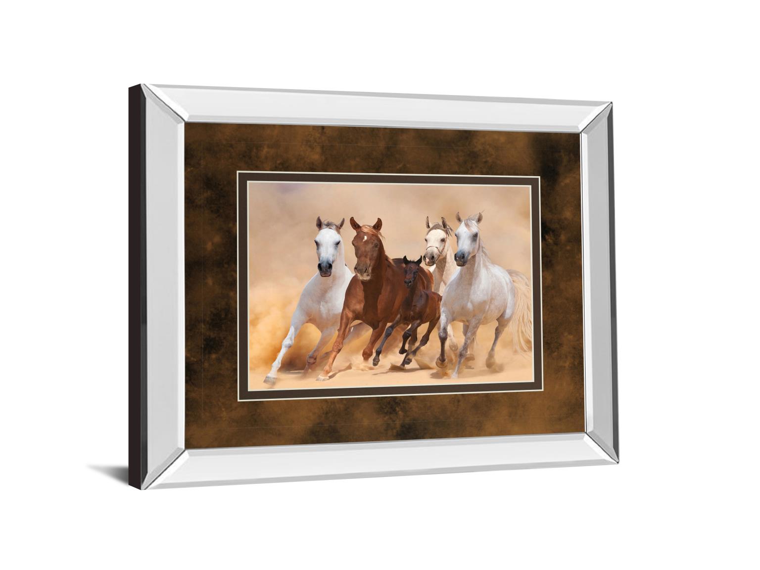 Mirrored Frame Horses In Dust By Loya_Ya 34X40 Mirror Frame Print