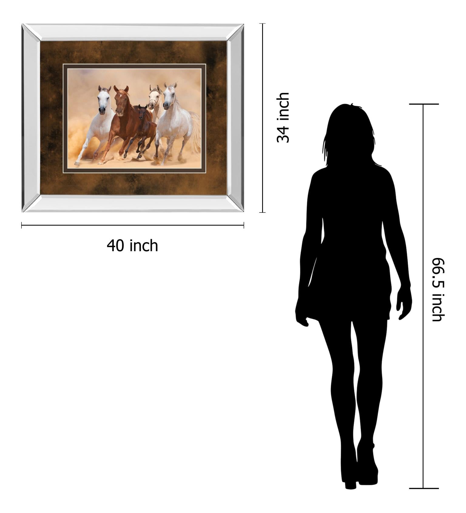 Mirrored Frame Horses In Dust By Loya_Ya 34X40 Mirror Frame Print