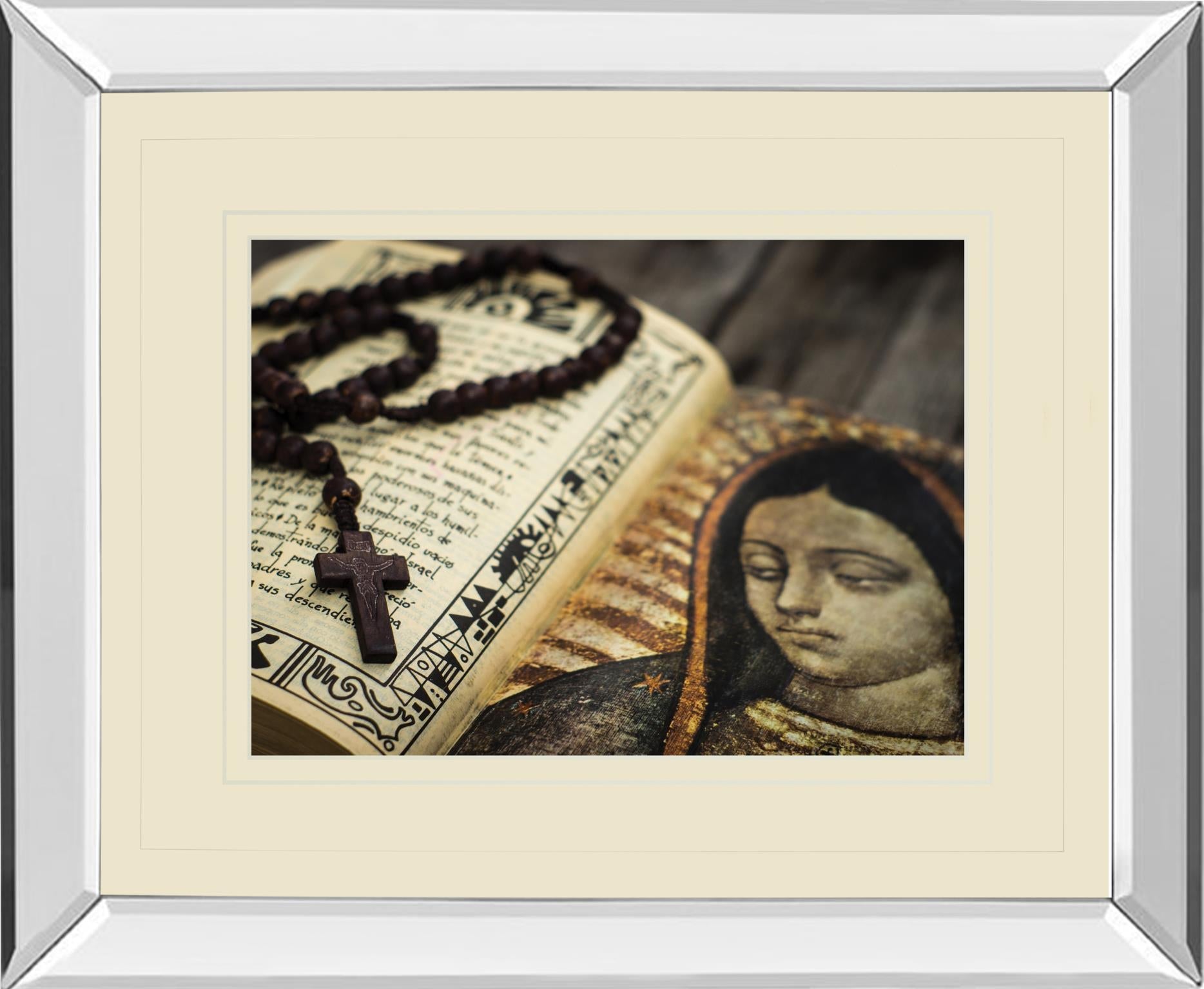 Mirrored Frame Rosary In Bible By Kbuntu 34X40 Mirror Frame Print