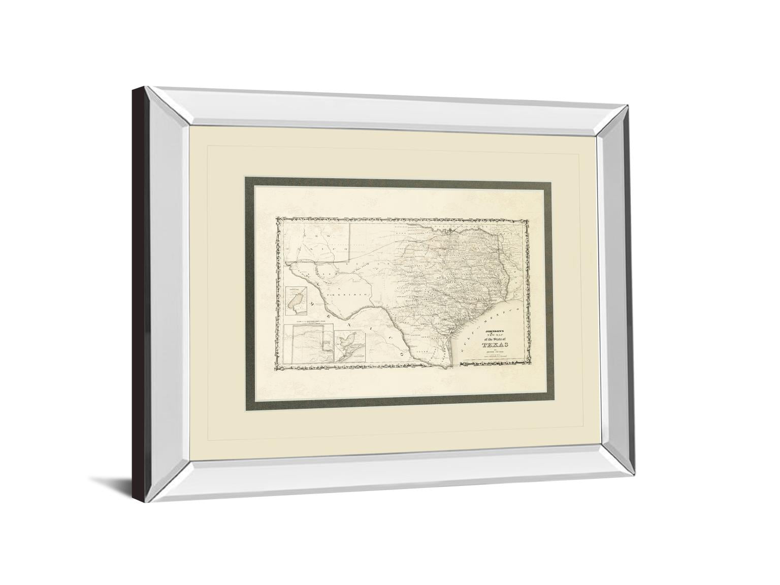 Mirrored Frame New Map Of The State Of Texas By Johnson And Wank 34X40 Mirror Frame Print