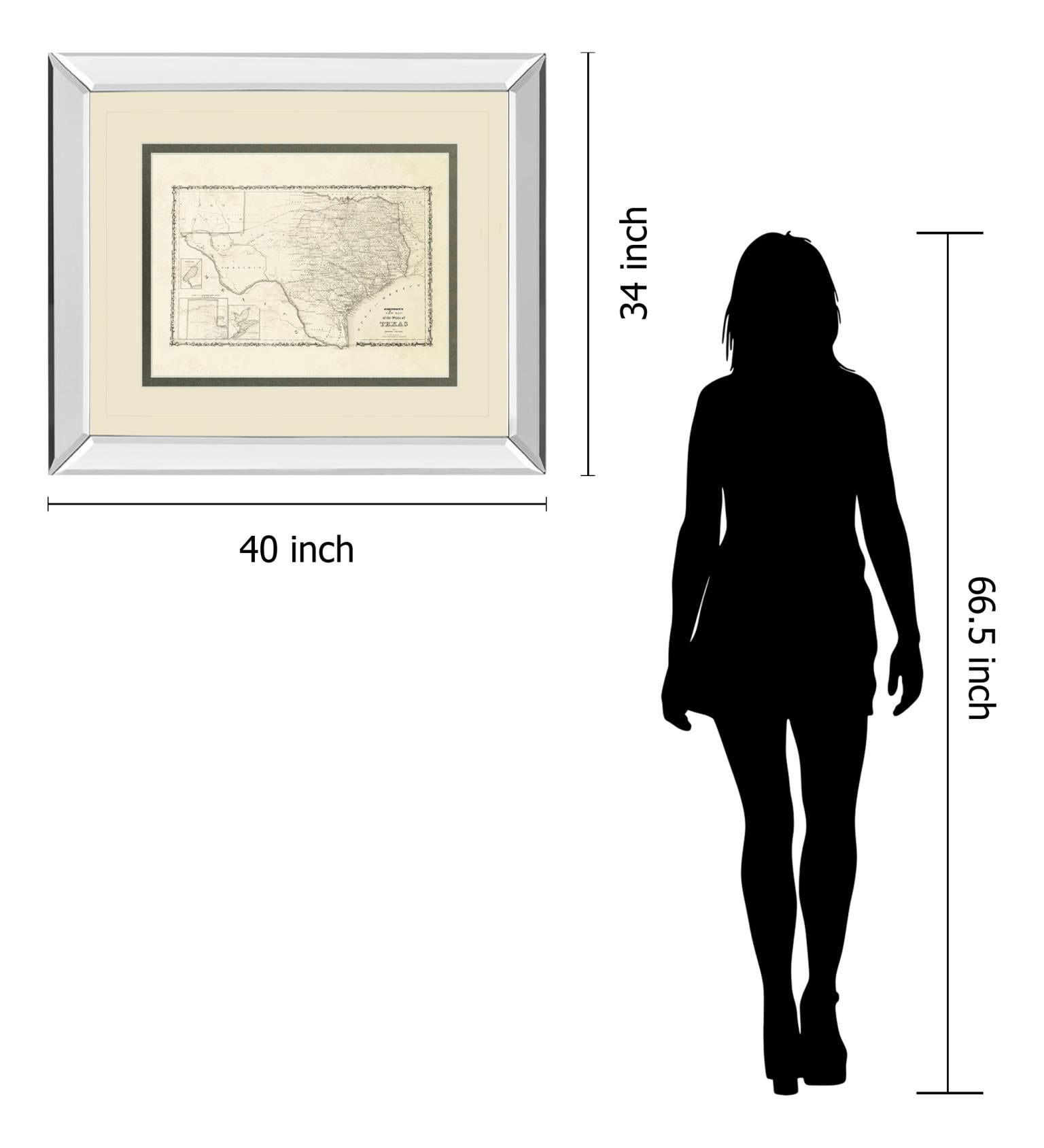 Mirrored Frame New Map Of The State Of Texas By Johnson And Wank 34X40 Mirror Frame Print