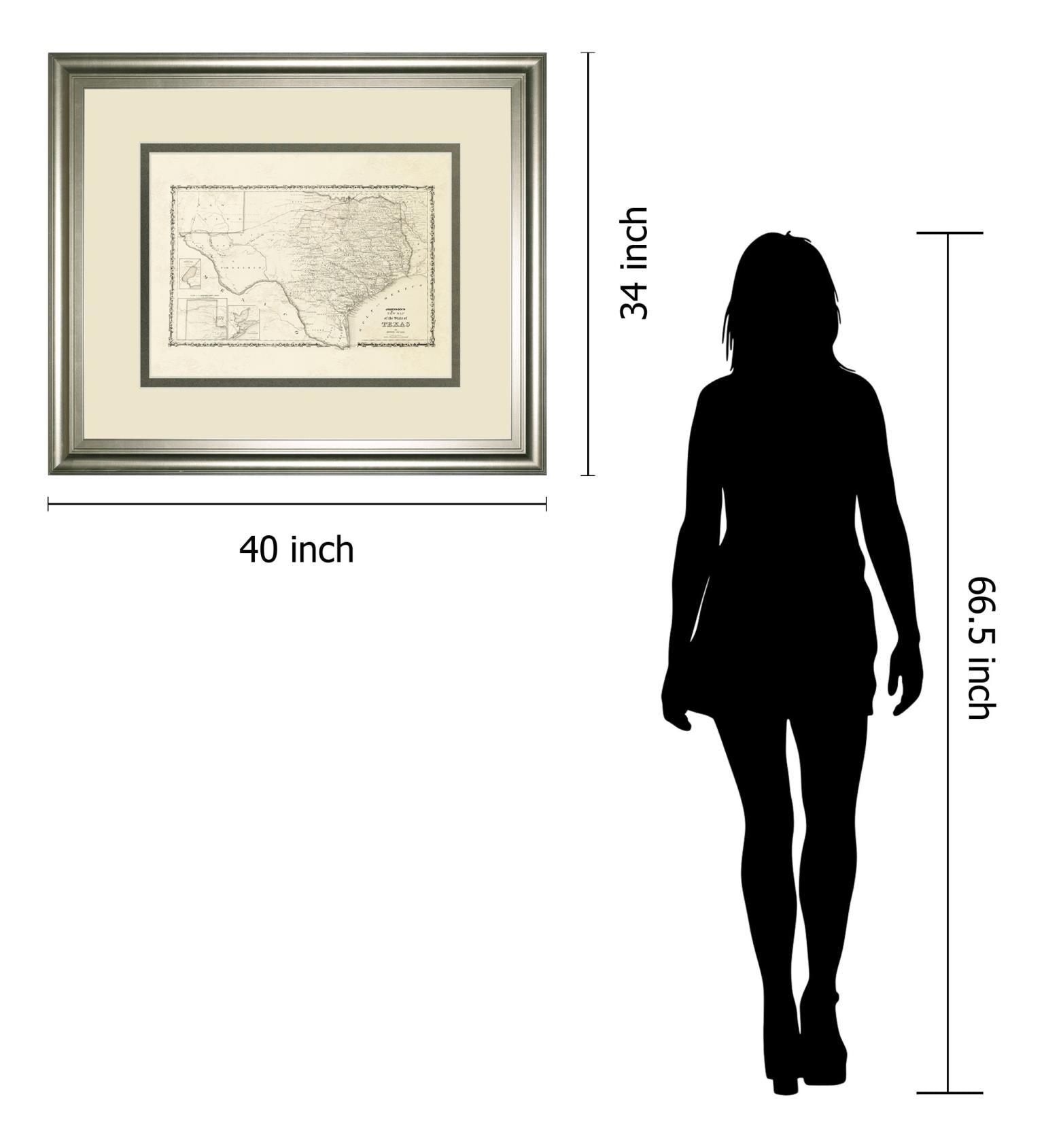 New Map Of The State Of Texas By Johnson And Wank 34X40 Framed Print