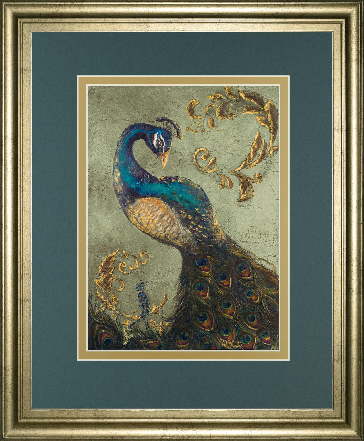Peacock On Sage Ii By Tiffany Hakimipour 34X40 Framed Print