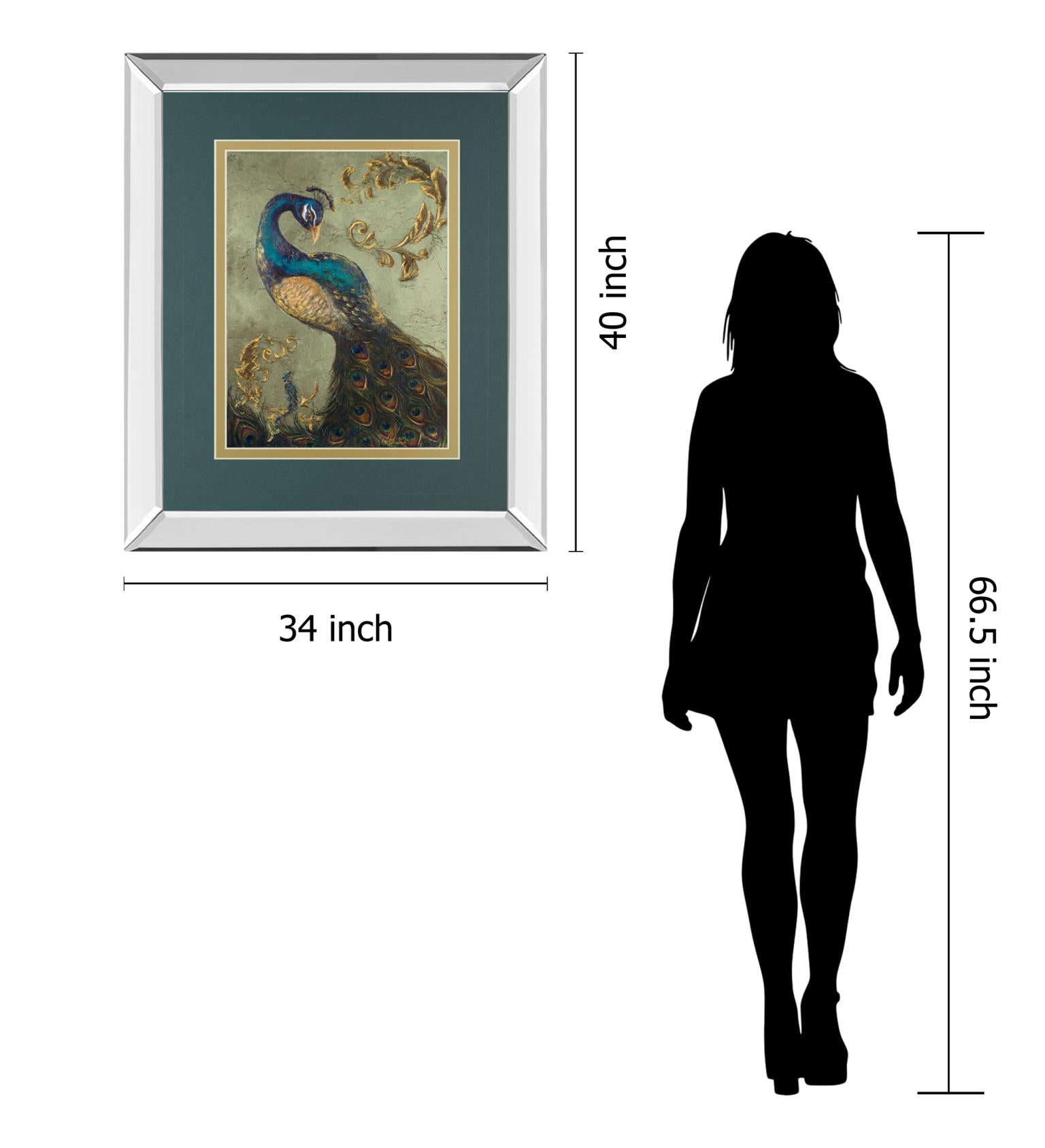 Mirrored Frame Peacock On Sage Ii By Tiffany Hakimipour 34X40 Mirror Frame Print