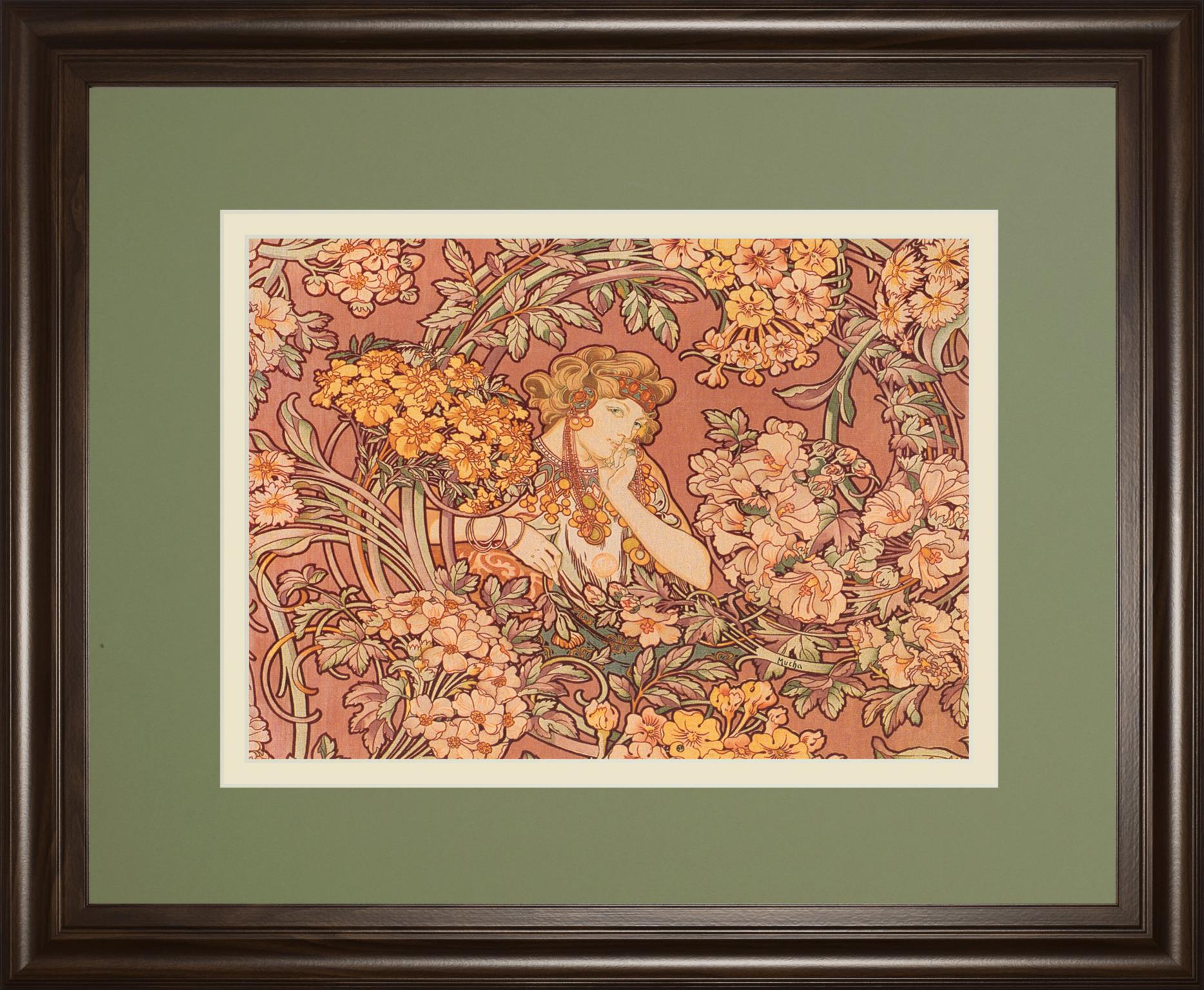 Redhead Among Flowers By Alphonse Mucha 34X40 Framed Print