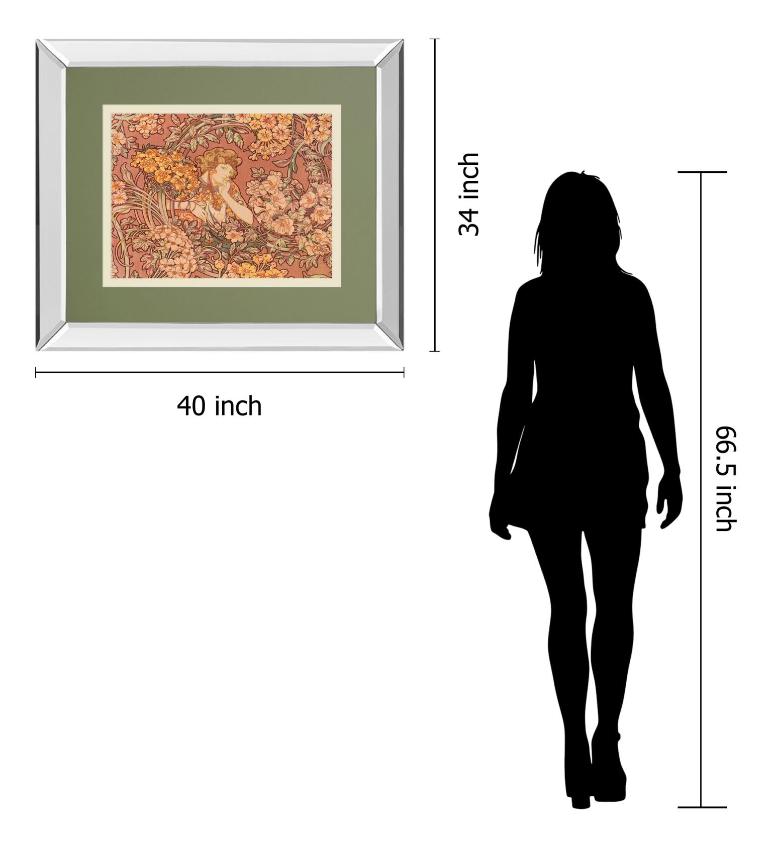 Redhead Among Flowers By Alphonse Mucha 34X40 Mirror Frame Print
