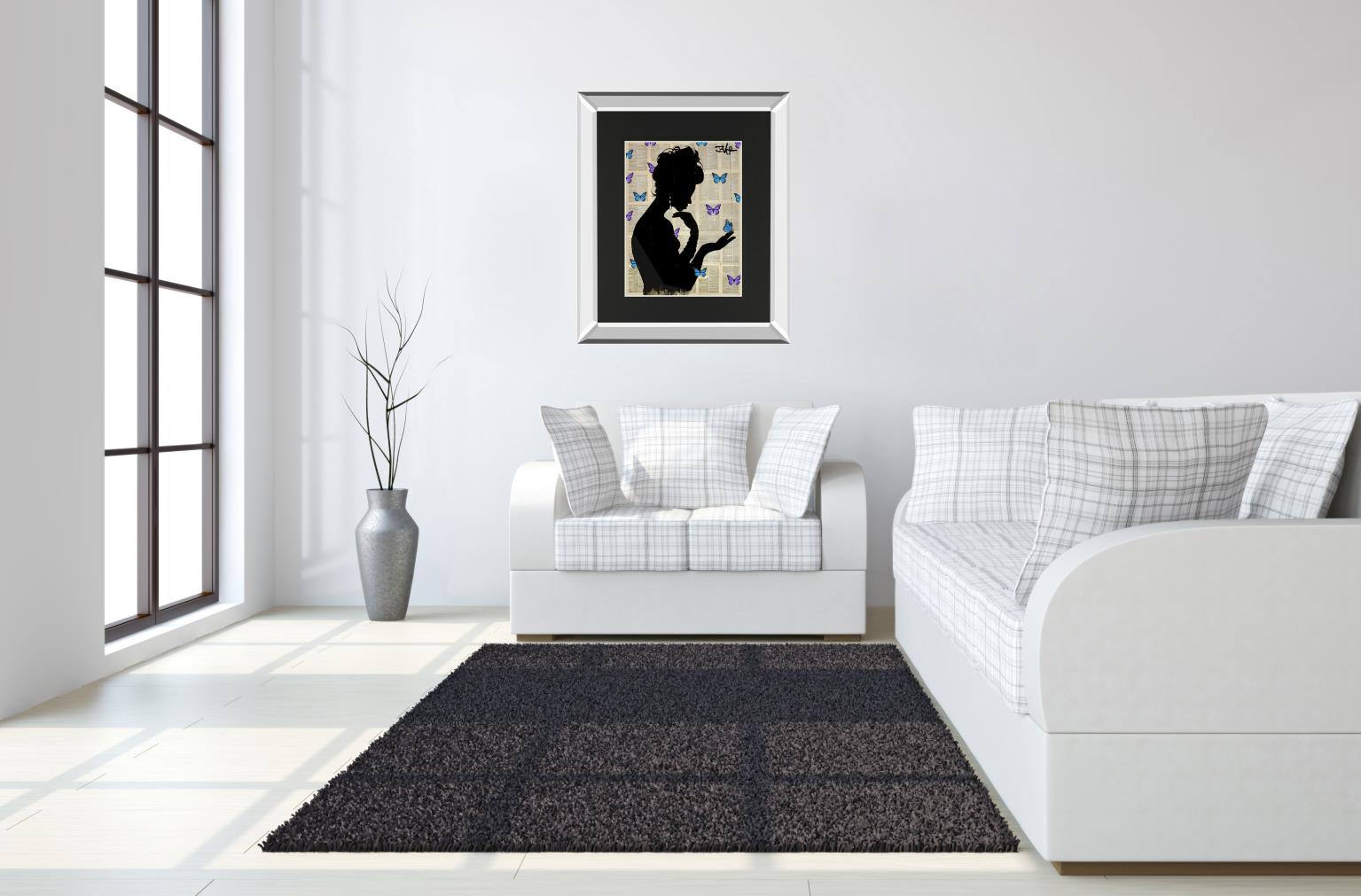 Blue Butterflight  By Loui Jover 34X40 Mirror Frame Print