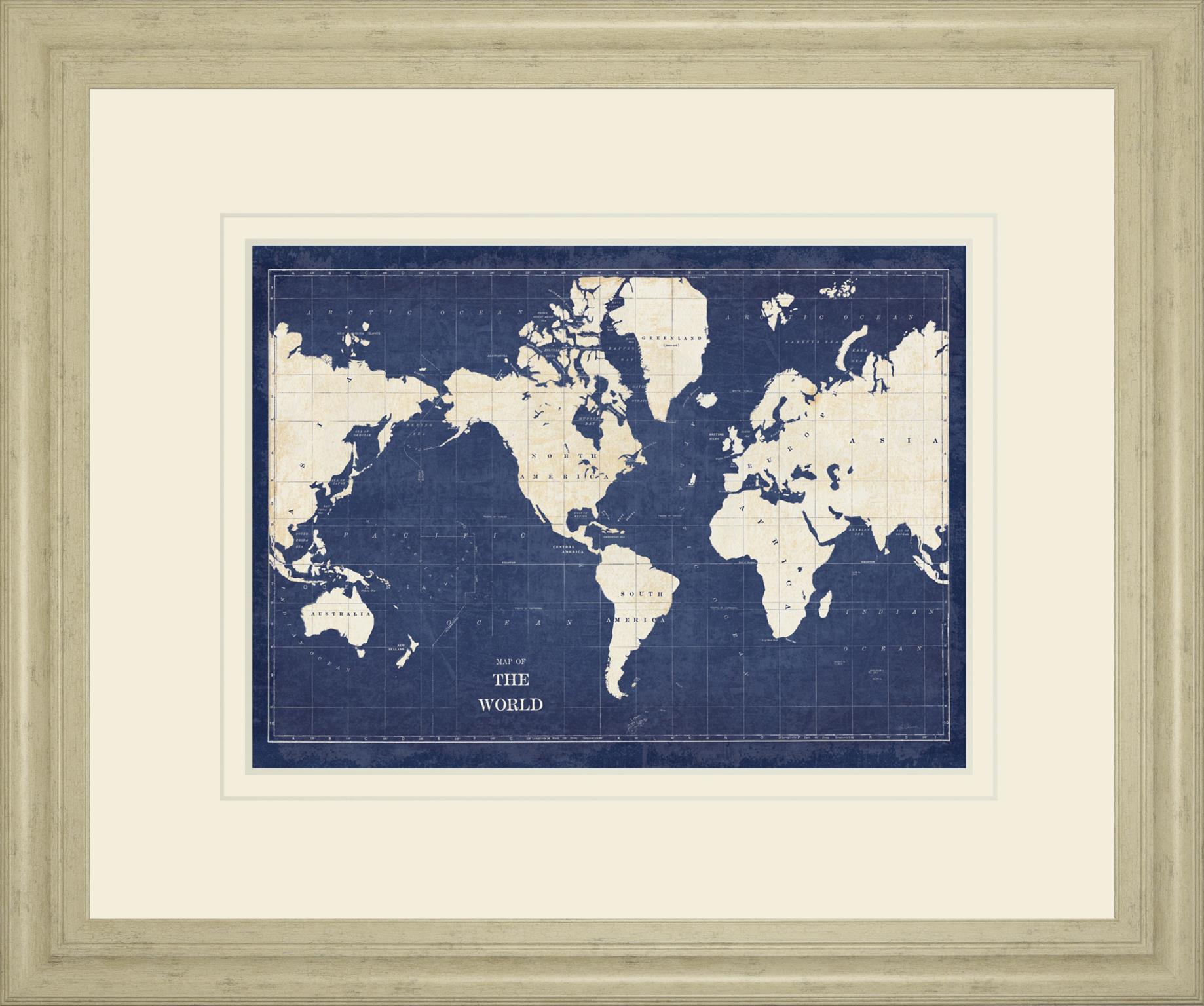 Blueprint World Map V2 By Sue Schlabach 34X40 Framed Print