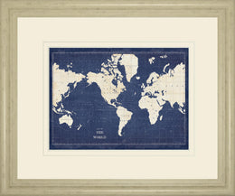 Blueprint World Map V2 By Sue Schlabach 34X40 Framed Print