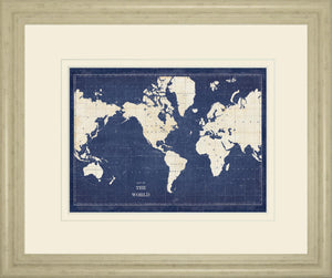 Blueprint World Map V2 By Sue Schlabach 34X40 Framed Print