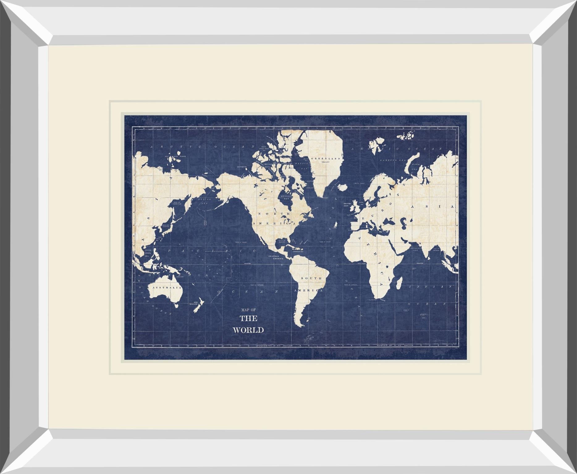 Blueprint World Map V2 By Sue Schlabach 34X40 Mirror Frame Print