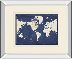Blueprint World Map V2 By Sue Schlabach 34X40 Mirror Frame Print
