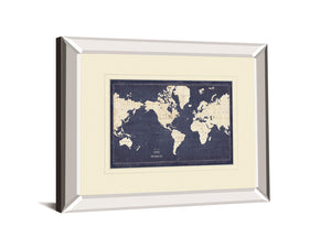 Blueprint World Map V2 By Sue Schlabach 34X40 Mirror Frame Print