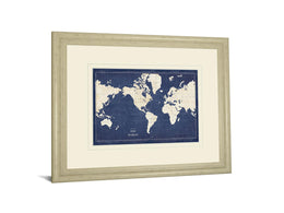 Blueprint World Map V2 By Sue Schlabach 34X40 Framed Print