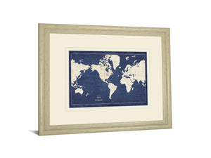 Blueprint World Map V2 By Sue Schlabach 34X40 Framed Print