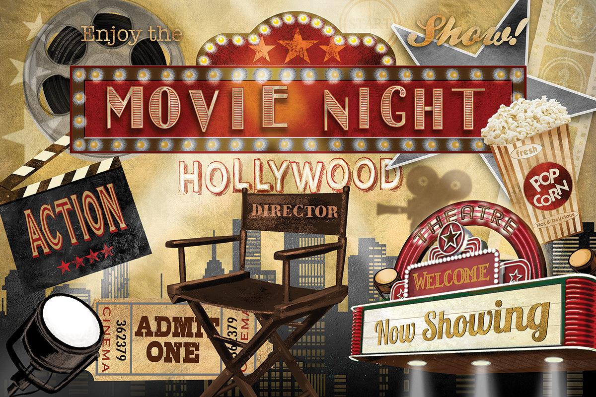 Movie Night By Conrad Knutsen (Small) (Framed) Giclee Canvas