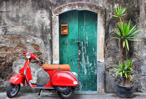 Moped And Door (Framed)(Small) Giclee Canvas