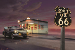 Route 66 By Yellow CafÃ© (Framed)(Small) Giclee Canvas