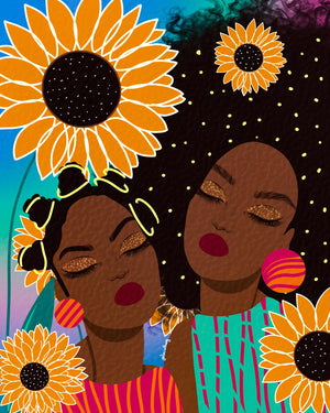 Sunflower Women By Lorintheory  (Framed)(Small) Giclee Canvas