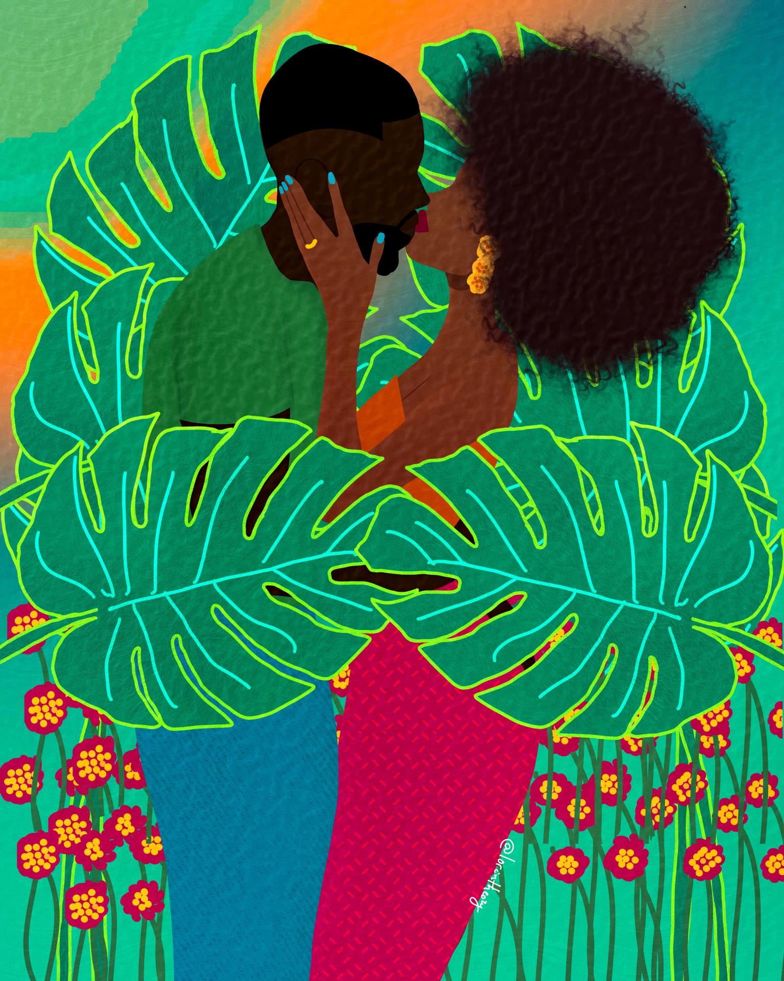 Lovers By Lorintheory  (Framed)(Small) Giclee Canvas