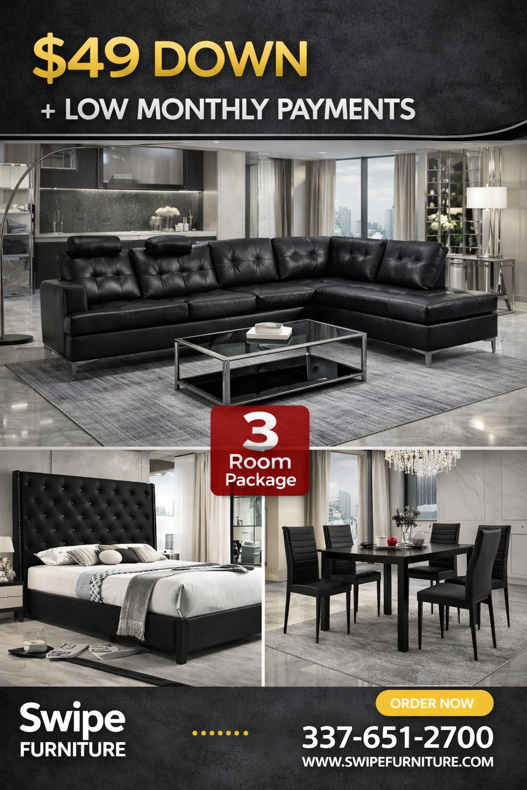 Midnight 3ROOMPACKAGE ( Free Mattress)