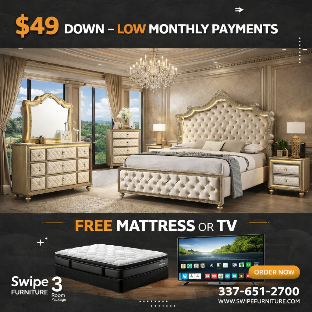 Cardi Gold  Bedroom Set – Includes Mattress