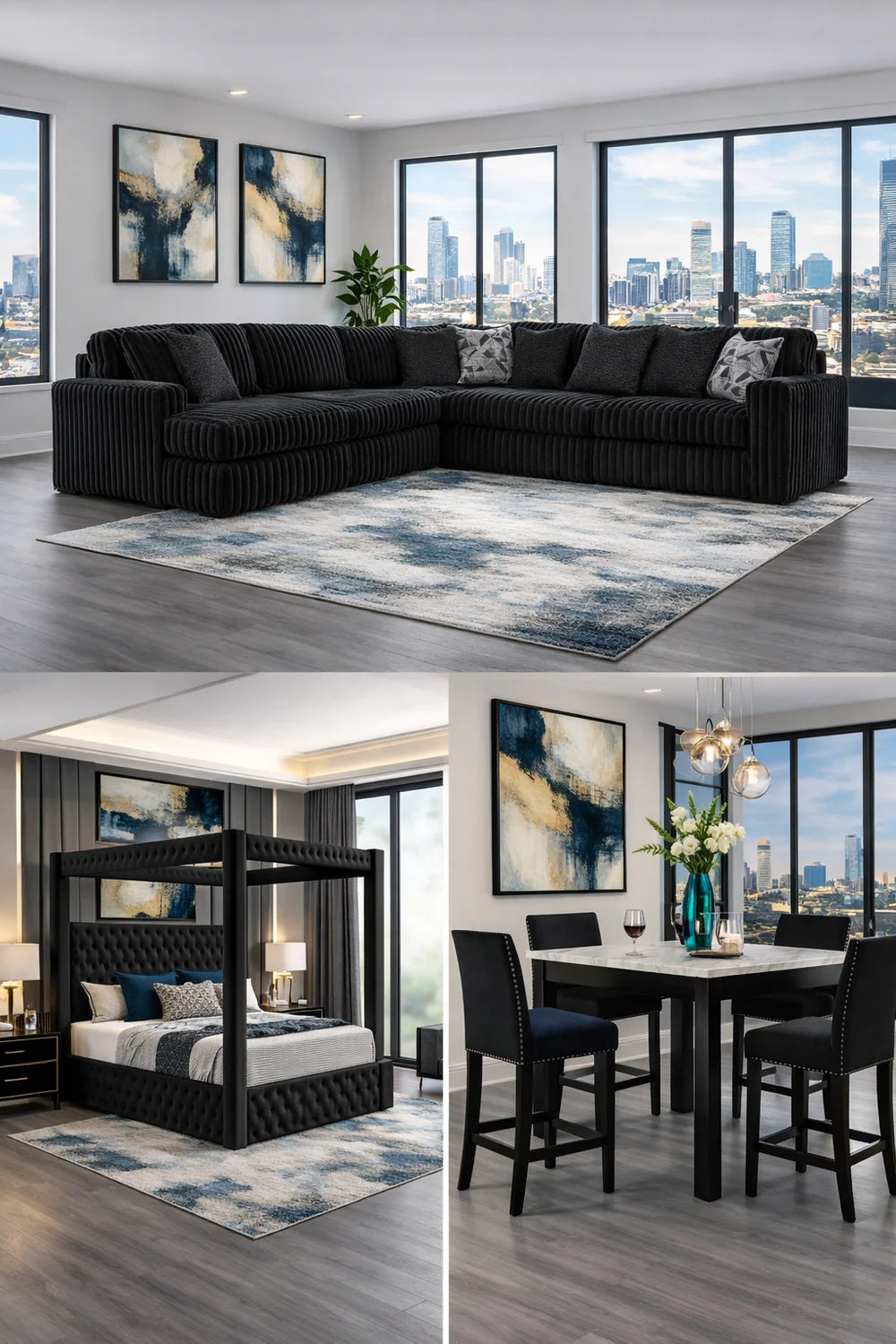 Bottega 3 Piece Black 3 ROOM PACKAGE DEAL