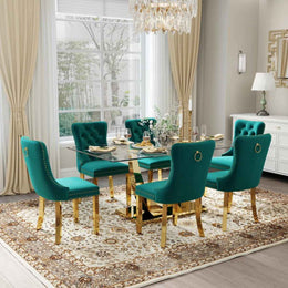 Kazandra 6 - Person Pedestal Dining Set (Green)