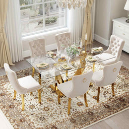 Kazandra 6 - Person Pedestal Dining Set (Beige)