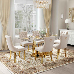 Kazandra 6 - Person Pedestal Dining Set (Beige)