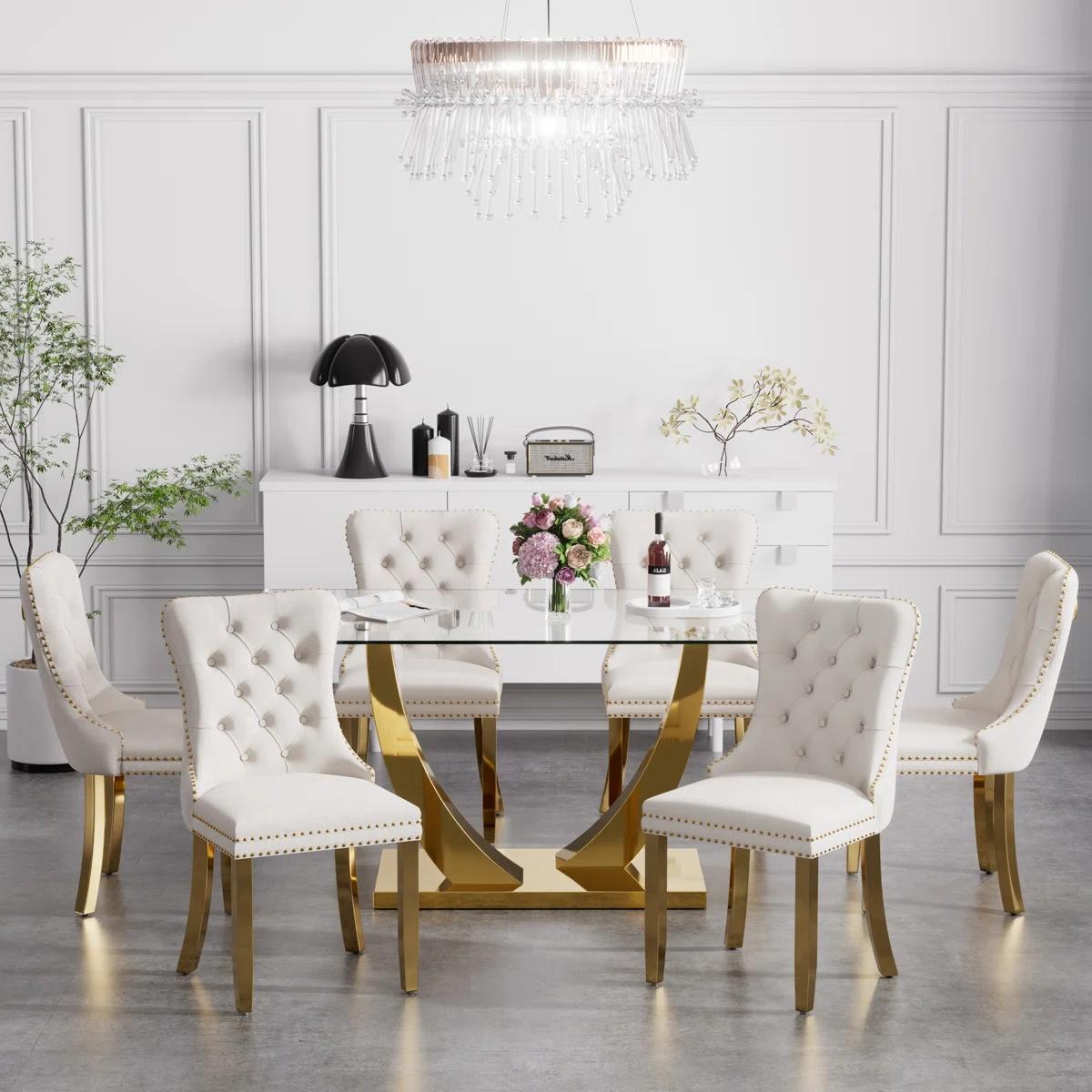 Kazandra 6 - Person Pedestal Dining Set (Beige)