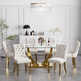 Kazandra 6 - Person Pedestal Dining Set (Beige)